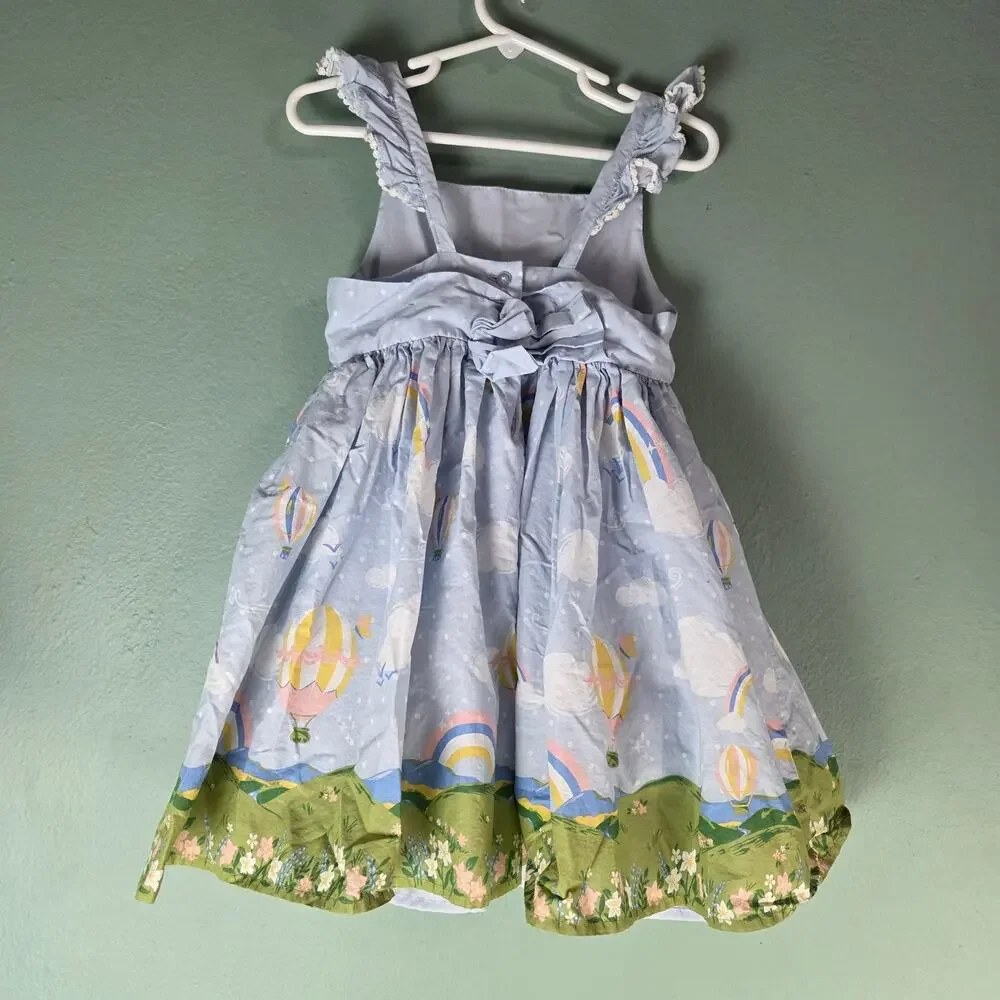 Cynthia Rowley Girls Blue Polka Dot Hot Air Balloon Rainbow Dress 4T Whimsical